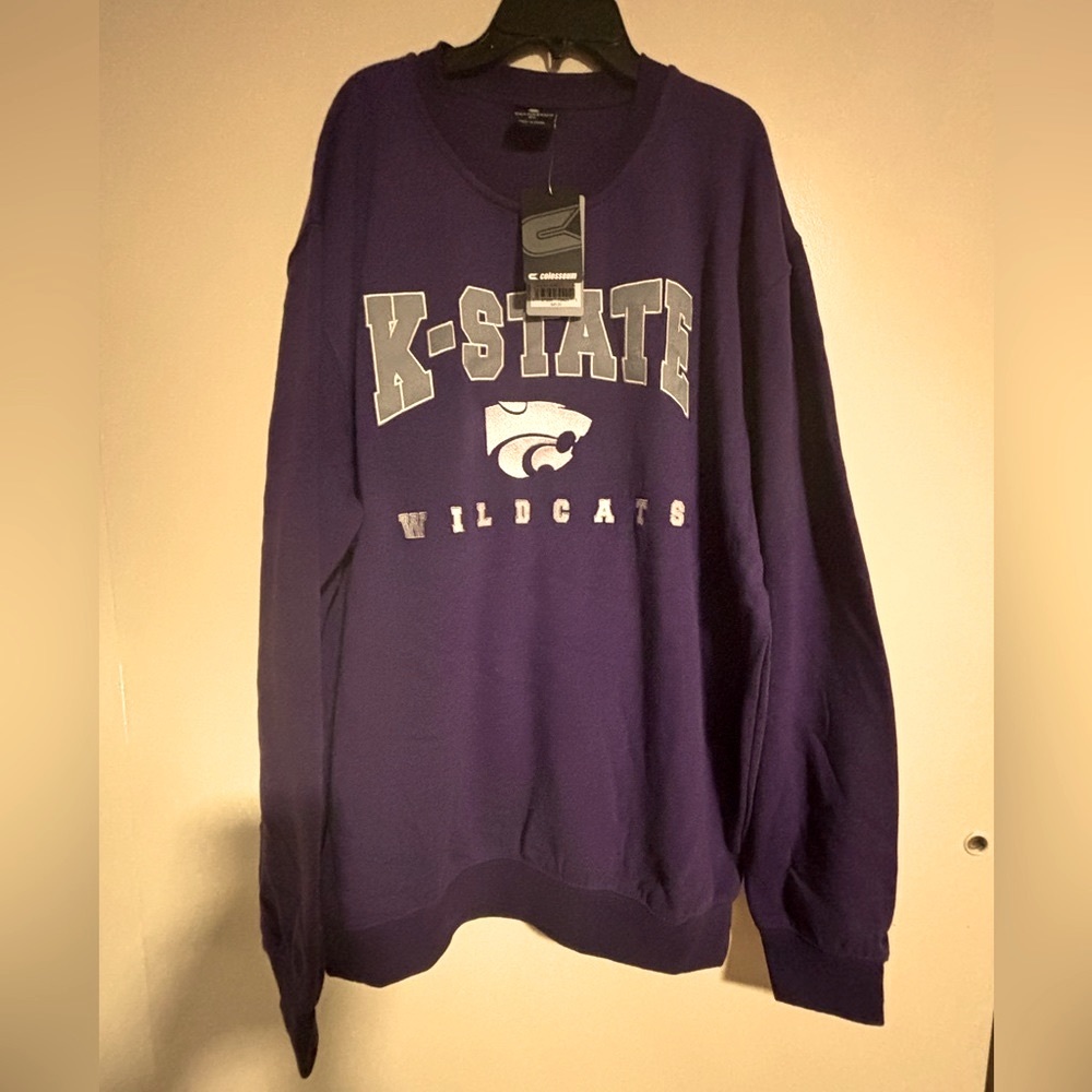 NEW K-STATE WILDCATS MEN’S XL PURPLE MASCOT LONG SLEEVE CREW SWEATSHIRT